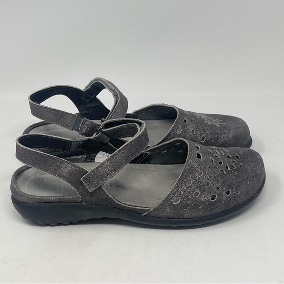 Naot Arataki Shoes Womens 6 Gray Shimmer Nubuck Leather Strap Cut Out Comfort - Picture 3 of 13